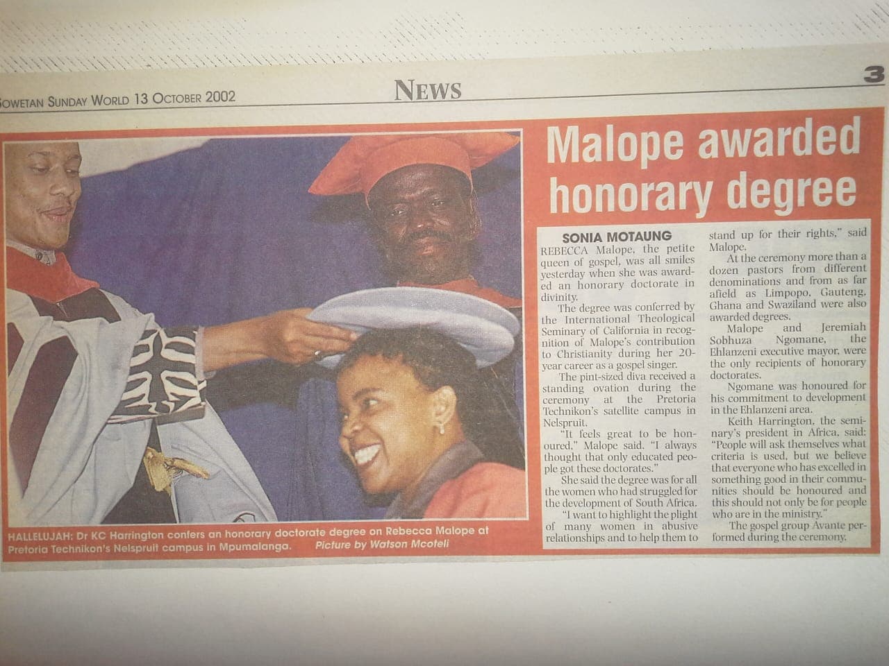 Malope Awarded Honorary Degree