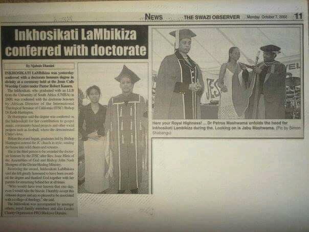 Inkhosikati LaMhikiza Conferred with Doctorate